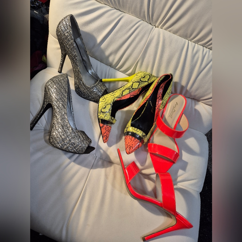 Gorgeous Neon Colorblock Sparkly Pumps Womens Size 8.5 High Heels Lot